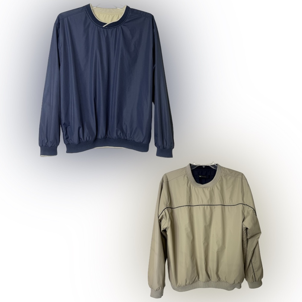 Wedge Navy Blue and Tan Reversible Pullover Windbreaker With Pockets Mens Large